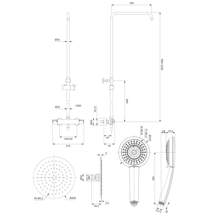 OMNIRES Y1244X/6CR - Dušikomplekt termostaatilise kraaniga Y läikiv kroom