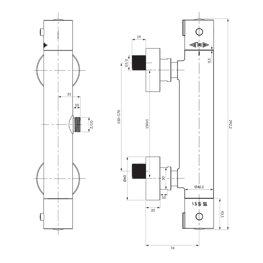 OMNIRES Y1246XCR - Termostaadiga dušikraan Y läikiv kroom