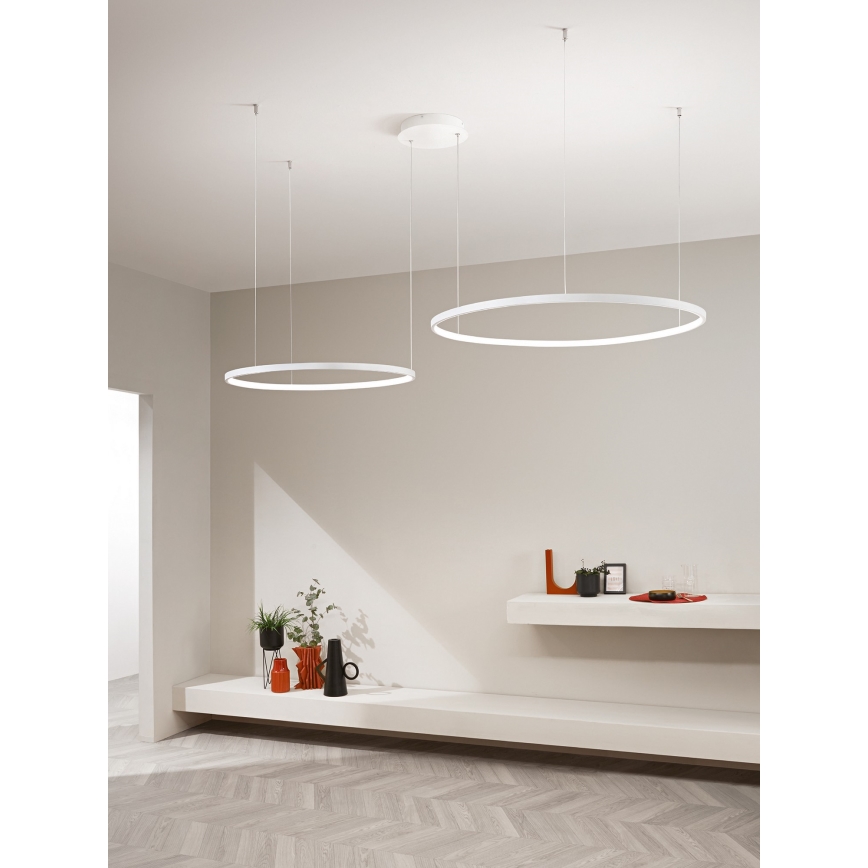 Ondaluce - LED hämardatav rippvalgusti kaablil SOEL LED/28W/230V + LED/38W 3000/4000K läbimõõt 80/60 cm valge