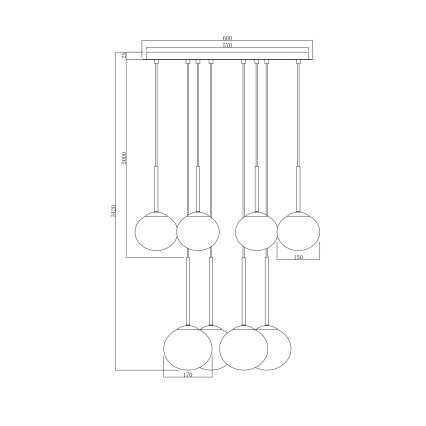 Ondaluce - JEWEL ripplühter kaabliga, 8xE14/10W/230V, läbimõõt 70 cm, kuldne/valge