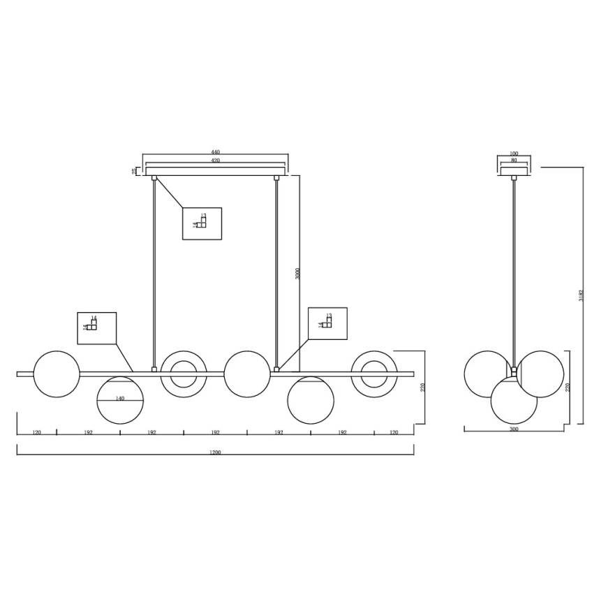 Ondaluce - juhtmega ripplamp MONILE 6xE14/10W/230V must/suitsune must