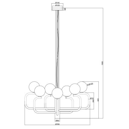 Ondaluce - Kaabliga lühter JEPPY 8xG9/7W/230V läbimõõt 78,5 cm kuldne/valge
