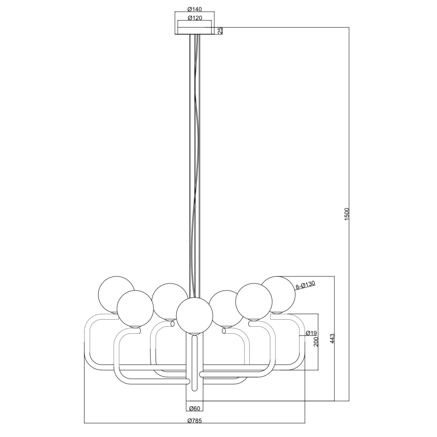 Ondaluce - Kaabliga lühter JEPPY 8xG9/7W/230V läbimõõt 78,5 cm kuldne/valge