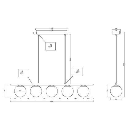 Ondaluce - Kaabliga rippvalgusti MONILE 5xE14/10W/230V kuldne/valge