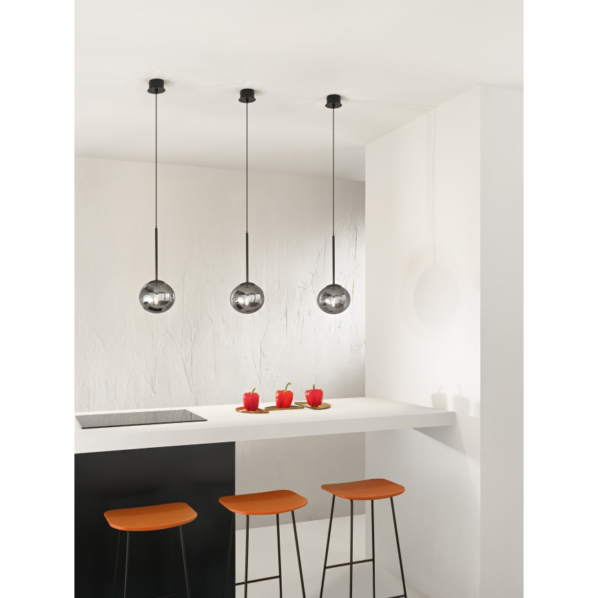 Ondaluce - Kaabliga riputatav lühter JEWEL 1xE14/10W/230V, läbimõõt 17 cm, must/suitsune must