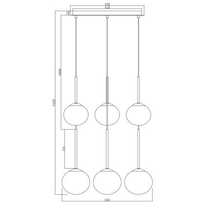 Ondaluce - Kaabliga riputatav lühter JEWEL 6xE14/10W/230V, läbimõõt 55 cm, suitsune must