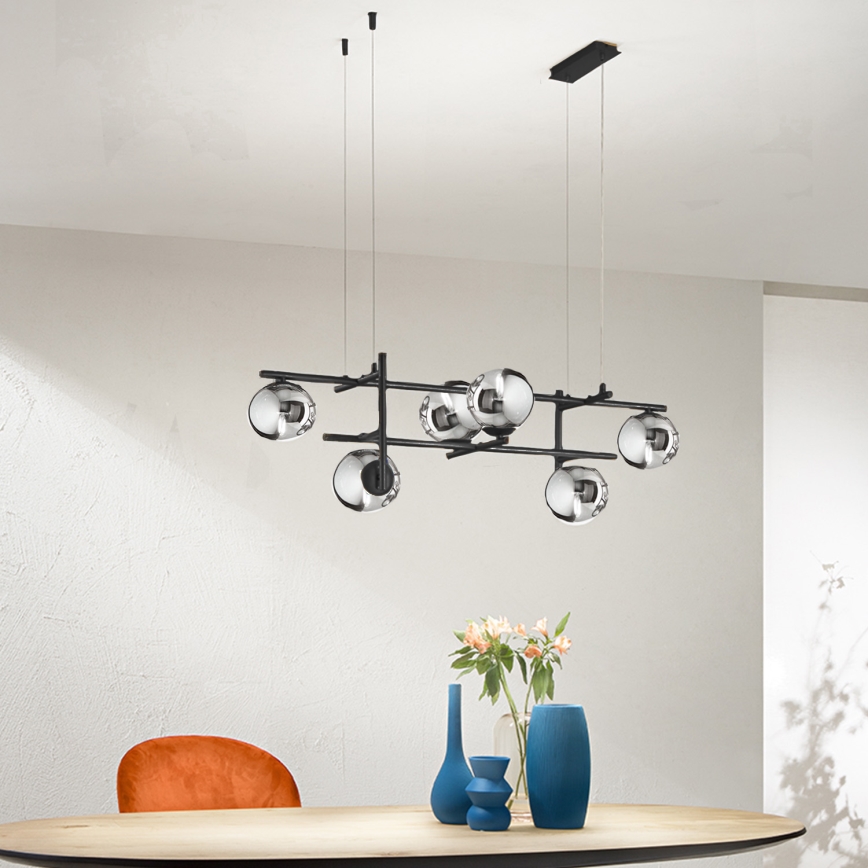 Ondaluce - kaablile riputatav lühter JEWEL 6xE14/10W/230V must/suitsune must