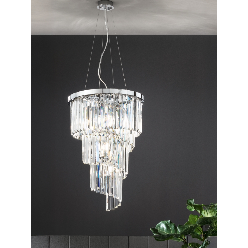 Ondaluce - ALEXANDER kristalllüster riputuskaabliga 7xE14/10W/230V, läbimõõt 40 cm, läikiv kroom