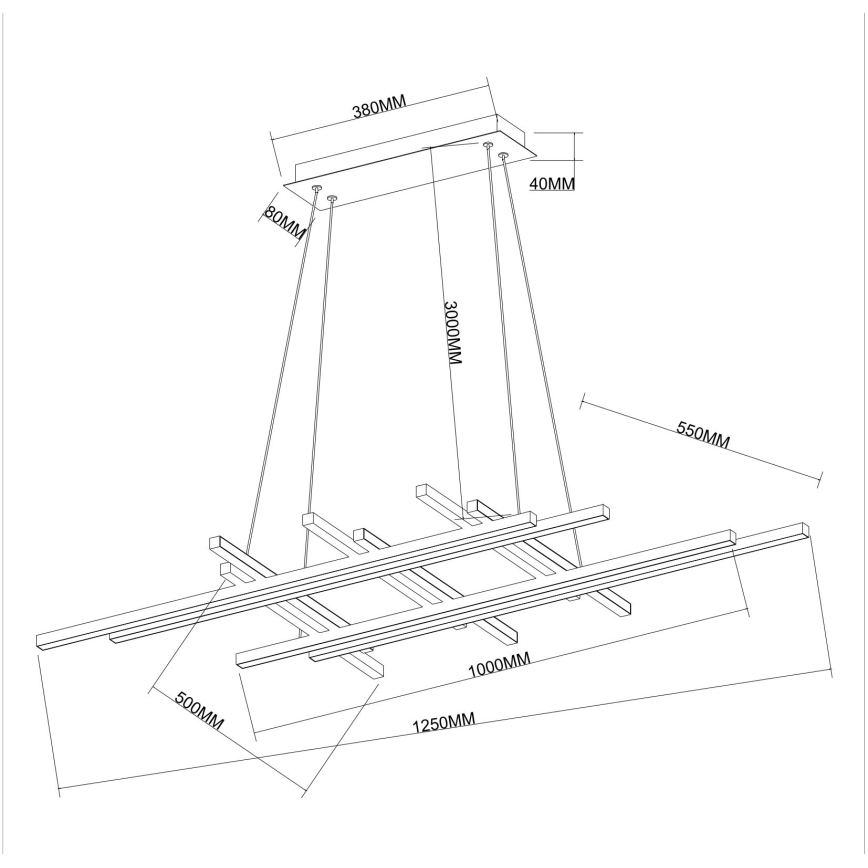 Ondaluce - LED hämardatav rippvalgusti kaablil MOVIDA LED/114W/230V must