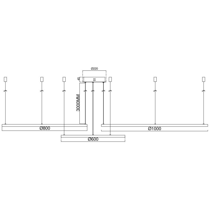 Ondaluce - hämardatav LED-rippvalgusti kaablil SOEL LED/28W/230V + LED/38W + LED/47W läbimõõt 100/80/60 cm kuldne