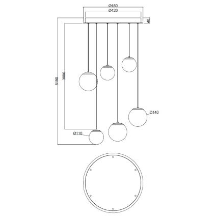 Ondaluce - LED-riipvalgusti kaablil SANTOS LED/48W/230V, läbimõõt 45 cm, kuldne/valge
