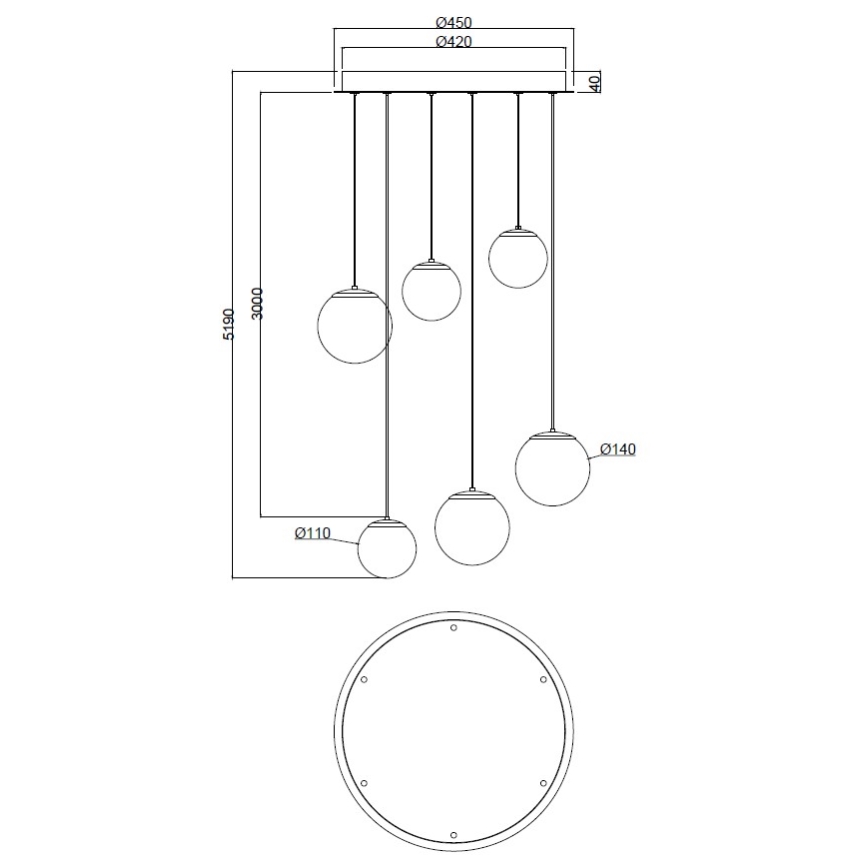 Ondaluce - LED-riipvalgusti kaablil SANTOS LED/48W/230V, läbimõõt 45 cm, kuldne/valge