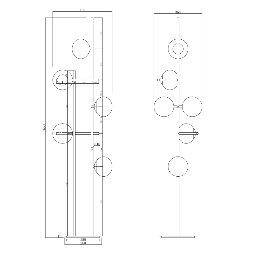 Ondaluce - Põrandalamp JEWEL 6xE14/10W/230V 166 cm kuldne/valge