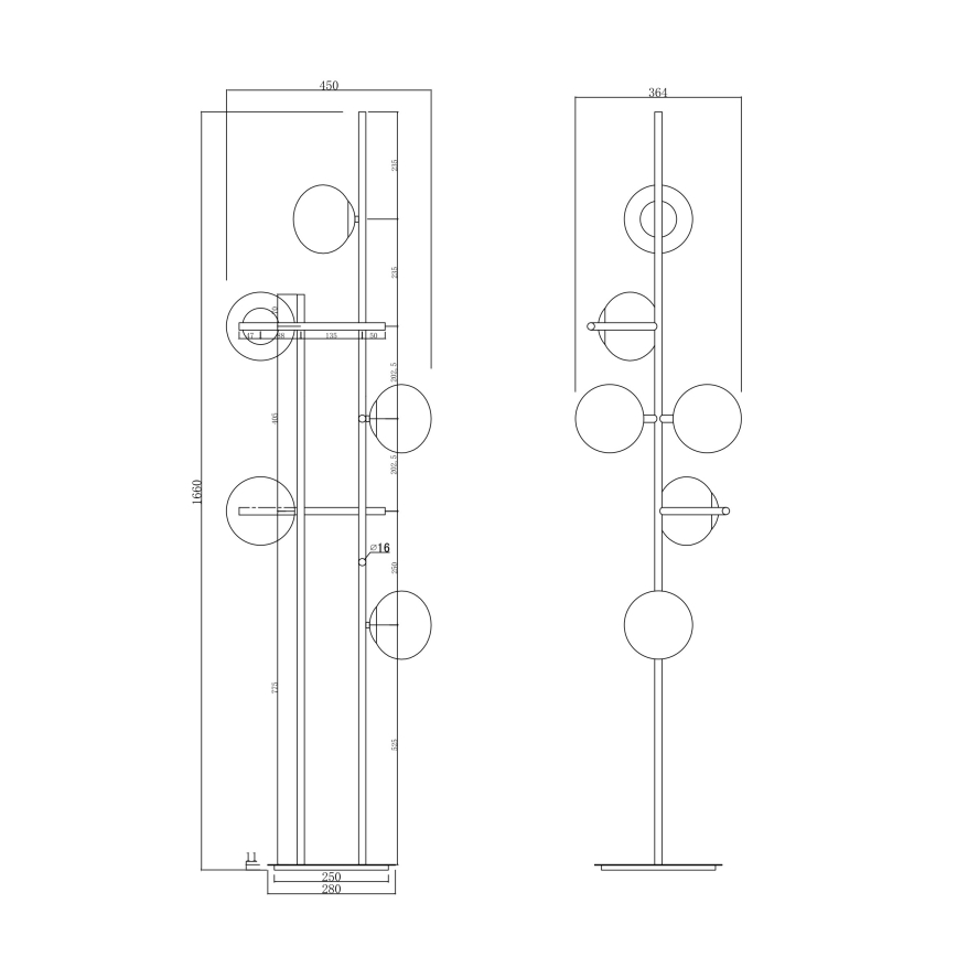 Ondaluce - Põrandalamp JEWEL 6xE14/10W/230V must/suitsune must