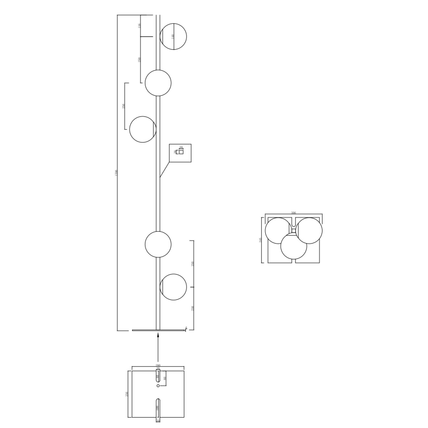 Ondaluce - Põrandalamp MONILE 5xE14/10W/230V suitsune must