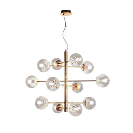 Ondaluce - Ripplühter kaabliga ELISEO 12×E14/10W/230V, läbimõõt 97 cm, kuldne/suitsune beež