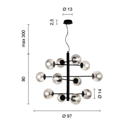 Ondaluce - Ripplühter kaabliga ELISEO 12×E14/10W/230V, läbimõõt 97 cm, kuldne/suitsune beež