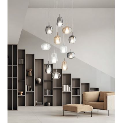Ondaluce - Ripplühter kaablil THELMA 1xE27/15W/230V läbimõõt 19 cm kuldne/suitsune beež