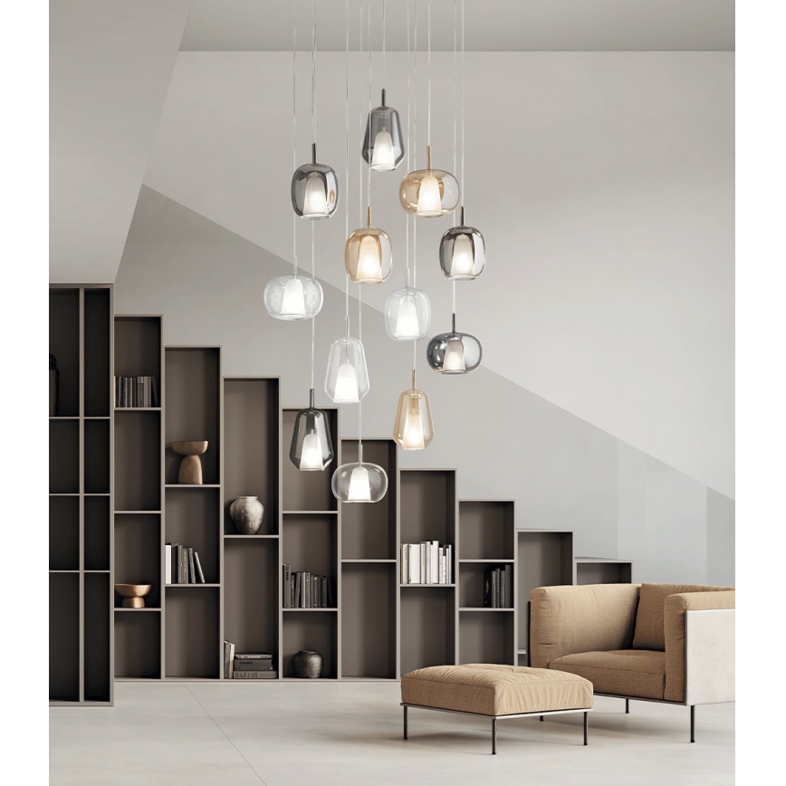 Ondaluce - Ripplühter kaablil THELMA 1xE27/15W/230V läbimõõt 19 cm kuldne/suitsune beež