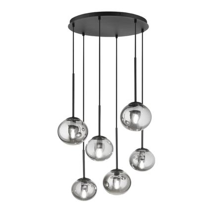 Ondaluce - Rippvalgusti kaabliga JEWEL 6xE14/10W/230V Ø 55 cm must/suitsune must