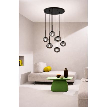 Ondaluce - Rippvalgusti kaabliga JEWEL 8xE14/10W/230V, läbimõõt 70 cm, must/suitsumust