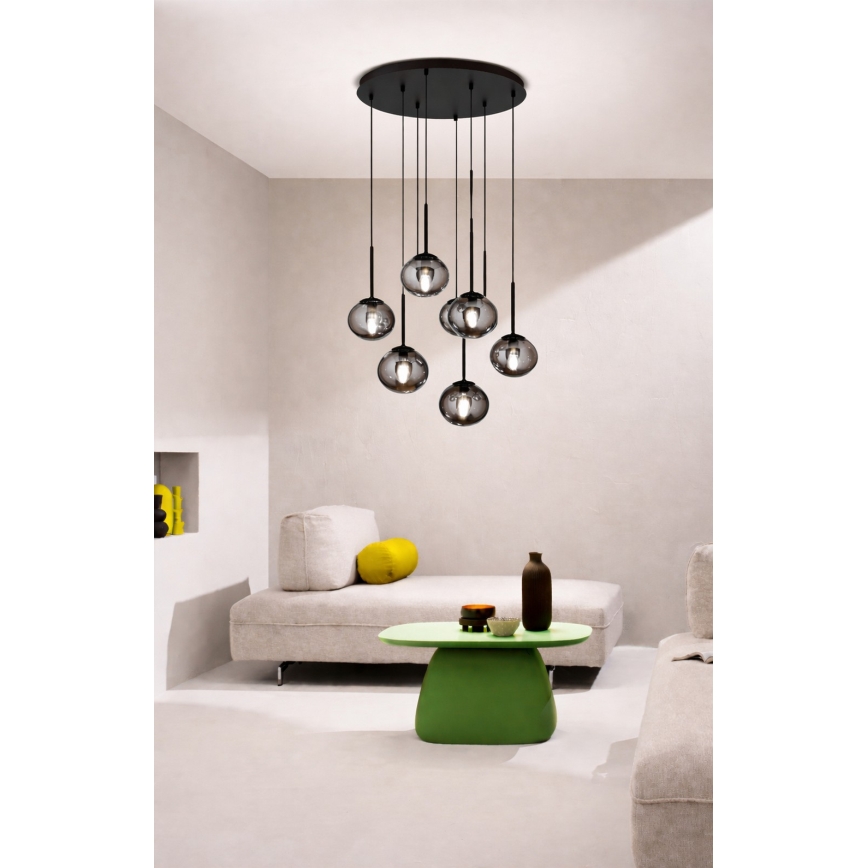 Ondaluce - Rippvalgusti kaabliga JEWEL 8xE14/10W/230V, läbimõõt 70 cm, must/suitsumust