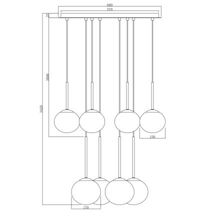 Ondaluce - Rippvalgusti kaabliga JEWEL 8xE14/10W/230V, läbimõõt 70 cm, must/suitsumust