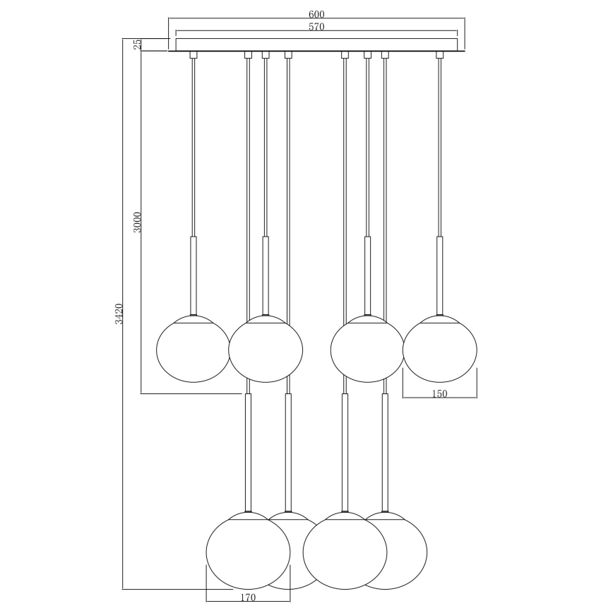 Ondaluce - Rippvalgusti kaabliga JEWEL 8xE14/10W/230V, läbimõõt 70 cm, must/suitsumust