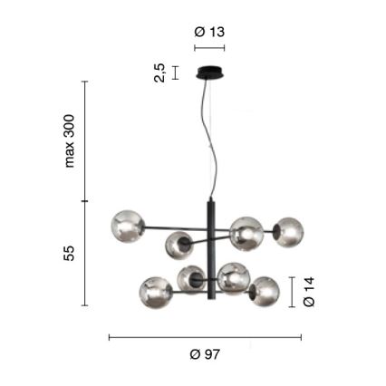 Ondaluce - Rippvalgusti kaablil ELISEO 8xE14/10W/230V läbimõõt 97 cm kuldne/suitsune beež