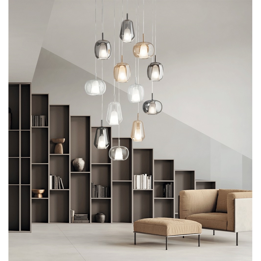 Ondaluce - rippvalgusti kaablil THELMA 1xE27/15W/230V läbimõõt 19,5 cm kuldne/läbipaistev