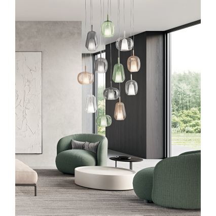 Ondaluce - rippvalgusti kaablil THELMA 1xE27/15W/230V läbimõõt 19,5 cm kuldne/läbipaistev