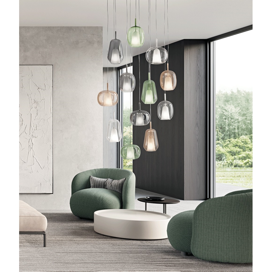 Ondaluce - rippvalgusti kaablil THELMA 1xE27/15W/230V läbimõõt 19,5 cm kuldne/läbipaistev