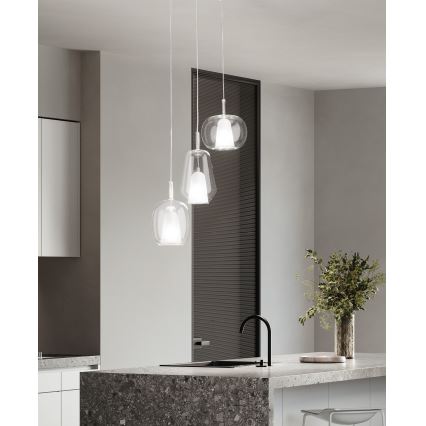 Ondaluce - rippvalgusti kaablil THELMA 1xE27/15W/230V läbimõõt 19,5 cm kuldne/läbipaistev