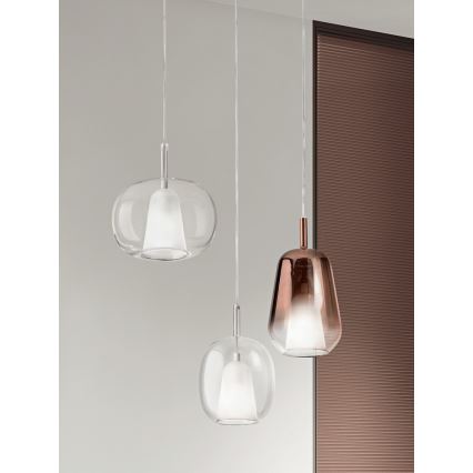 Ondaluce - rippvalgusti kaablil THELMA 1xE27/15W/230V läbimõõt 19,5 cm kuldne/läbipaistev