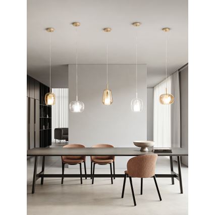 Ondaluce - THELMA ripplühter kaablil 1xE27/15W/230V, Ø 25 cm, kuldne/suitsune beež