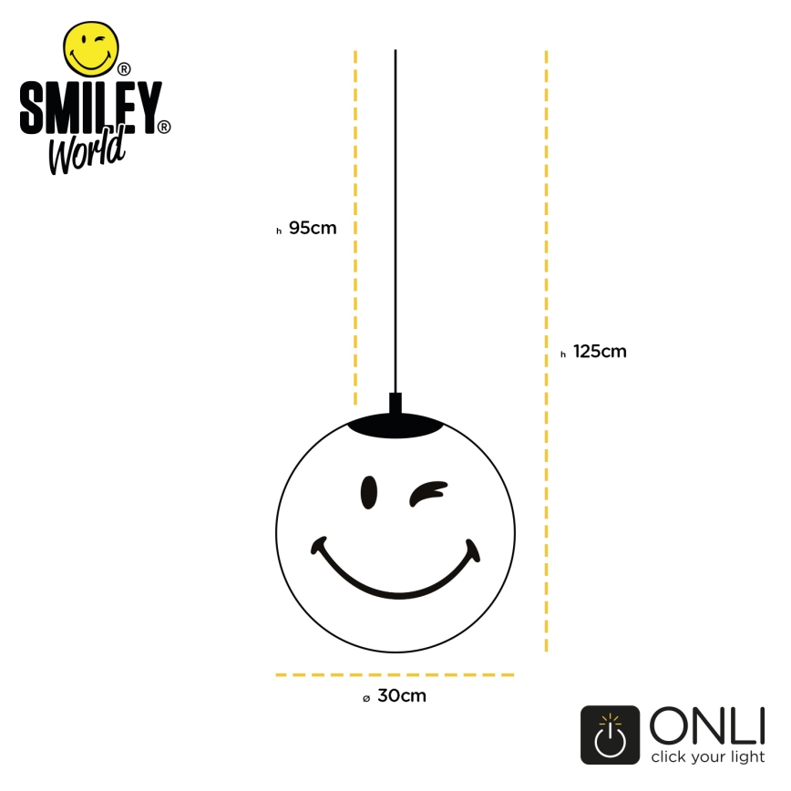 ONLI - Laste rippvalgusti kaabliga SMILEY 1xE27/15W/230V valge