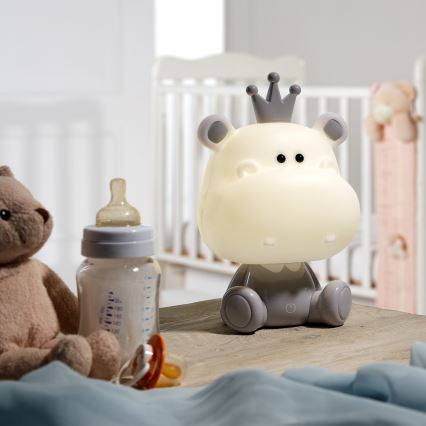 ONLI - LED hämardatav laste öölamp PUPPIES LED/3W/230V 25 cm jõehobu/hall