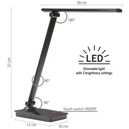 ONLI - LED Hämardatav laualamp USB pordiga DESKI LED/7W/230V 4000K must