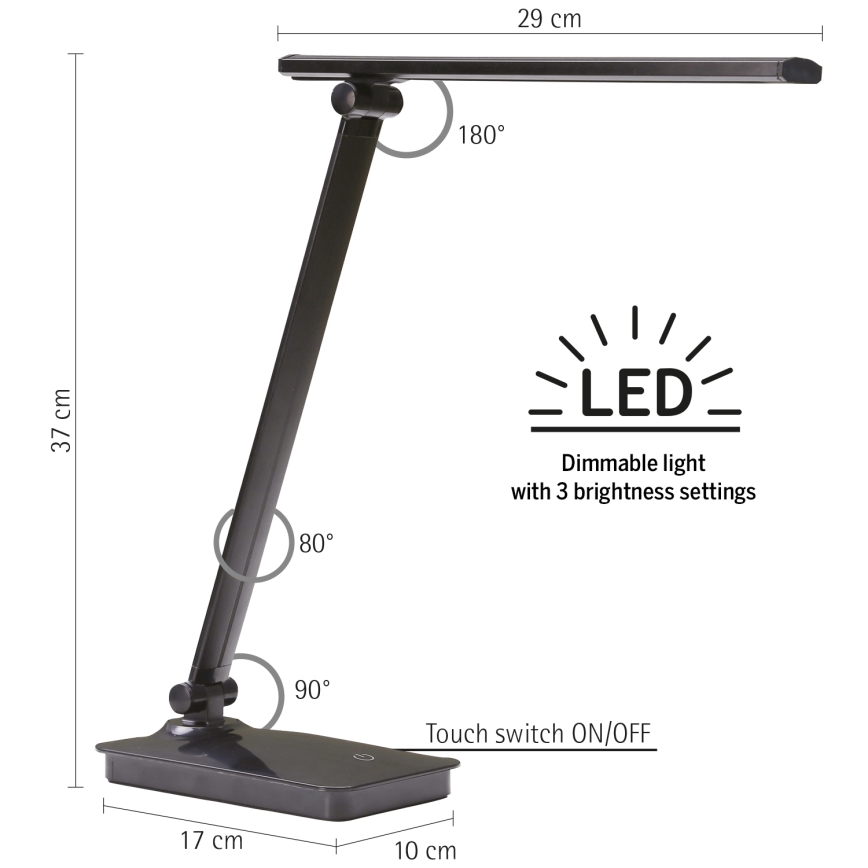 ONLI - LED Hämardatav laualamp USB pordiga DESKI LED/7W/230V 4000K must