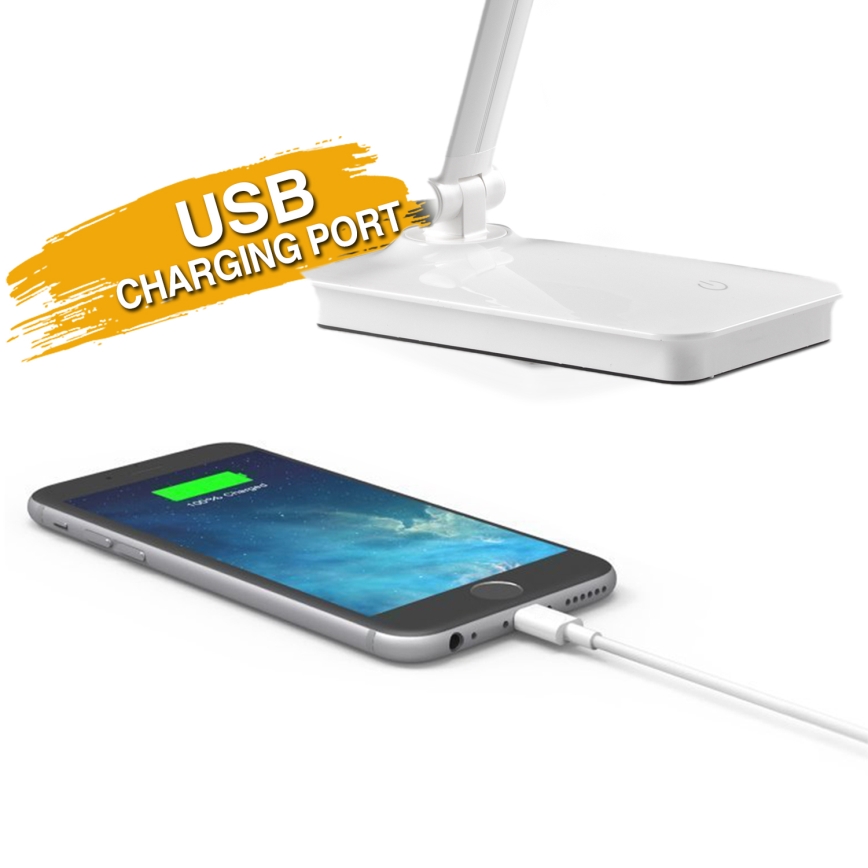 ONLI - LED Hämardatav puutetundlik laualamp koos USB pordiga portem DESKI LED/7W/230V 4000K valge
