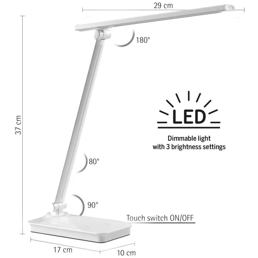 ONLI - LED Hämardatav puutetundlik laualamp koos USB pordiga portem DESKI LED/7W/230V 4000K valge