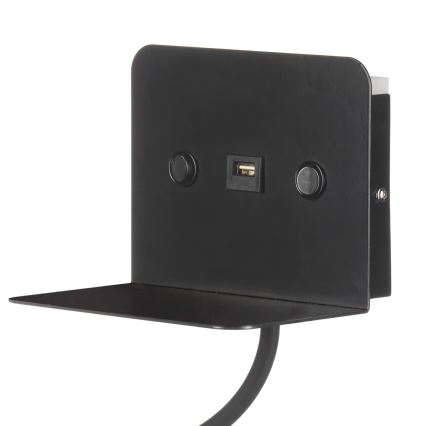 ONLI - LED Paindlik väike lamp riiuliga ja USB laadimisega PLAK LED/1W/230V must