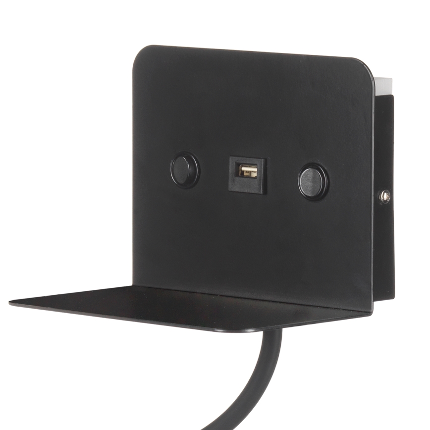 ONLI - LED Paindlik väike lamp riiuliga ja USB laadimisega PLAK LED/1W/230V must
