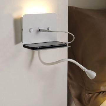 ONLI - LED Paindlik väike lamp riiuliga ja USB laadimisega PLAK LED/1W/230V valge