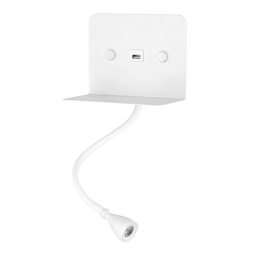 ONLI - LED Paindlik väike lamp riiuliga ja USB laadimisega PLAK LED/1W/230V valge