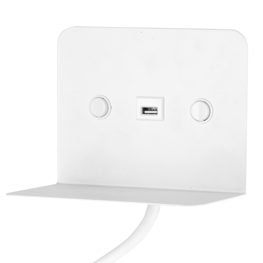ONLI - LED Paindlik väike lamp riiuliga ja USB laadimisega PLAK LED/1W/230V valge