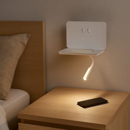 ONLI - painduv LED-laualamp riiuliga ja QI-juhtmeta laadimisega WIK LED/6,5W/230V + LED/3W valge