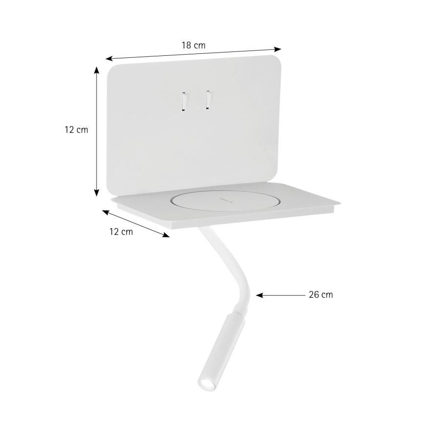ONLI - painduv LED-laualamp riiuliga ja QI-juhtmeta laadimisega WIK LED/6,5W/230V + LED/3W valge