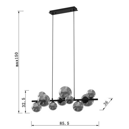 ONLI - Lühter PALOMA 10xG9/10W/230V must/suitsune