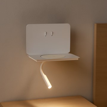 ONLI - painduv LED-laualamp riiuliga ja QI-juhtmeta laadimisega WIK LED/6,5W/230V + LED/3W valge